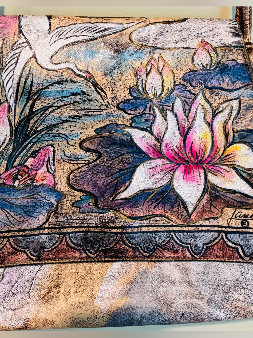 Jane Yoo Hand Painted Artisan Floral Crossbody Bag in Multi-Color